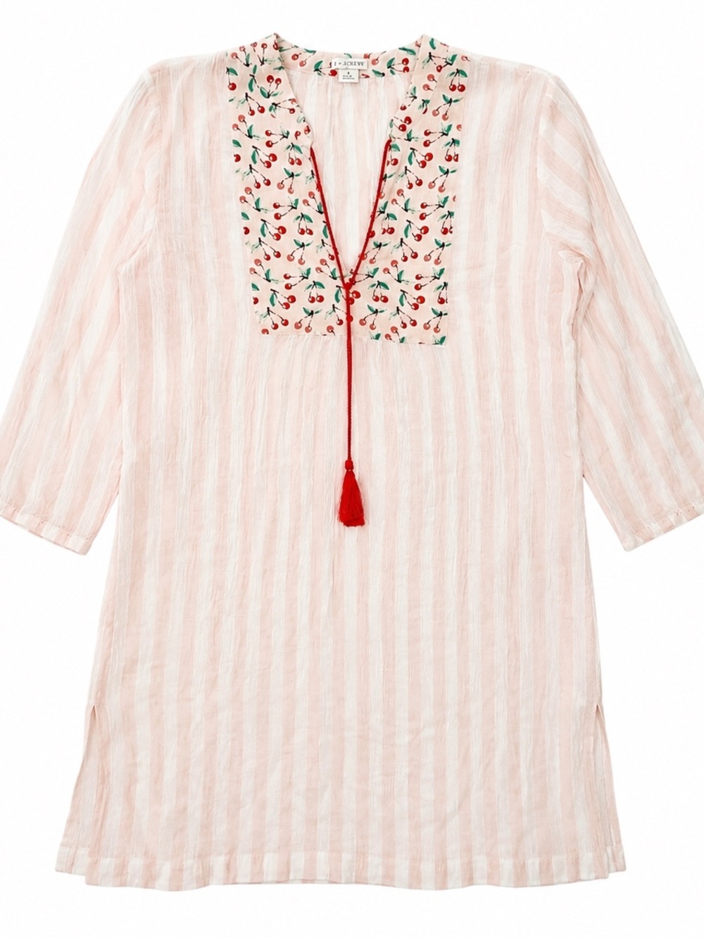 J. Crew Pink and White Striped  with Cherry detailing Swim/Tunic Size Small